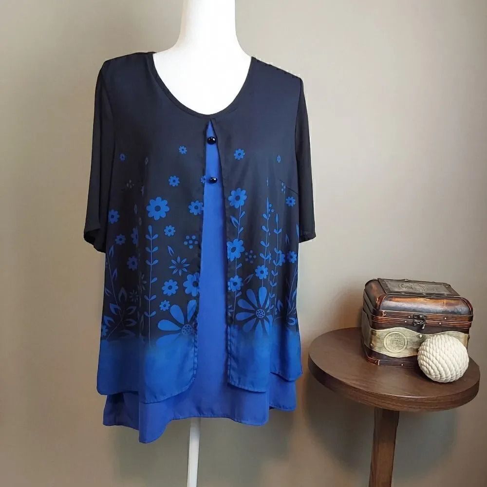 Unbranded Top Sz L Navy/Bright blue